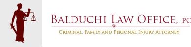 Logo of Balduchi Law Office, PC. Features a figure of Justice with scales and text "Criminal, Family and Personal Injury Attorney."