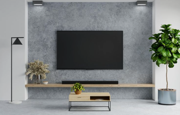 television set mounted on concrete