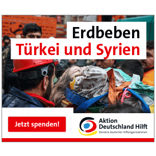 Banner Aktion Deutschland Hilft Erdbeben Türkei und Syrien
