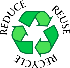 A green recycling symbol with the words reduce reuse recycle around it - ICF builders MO