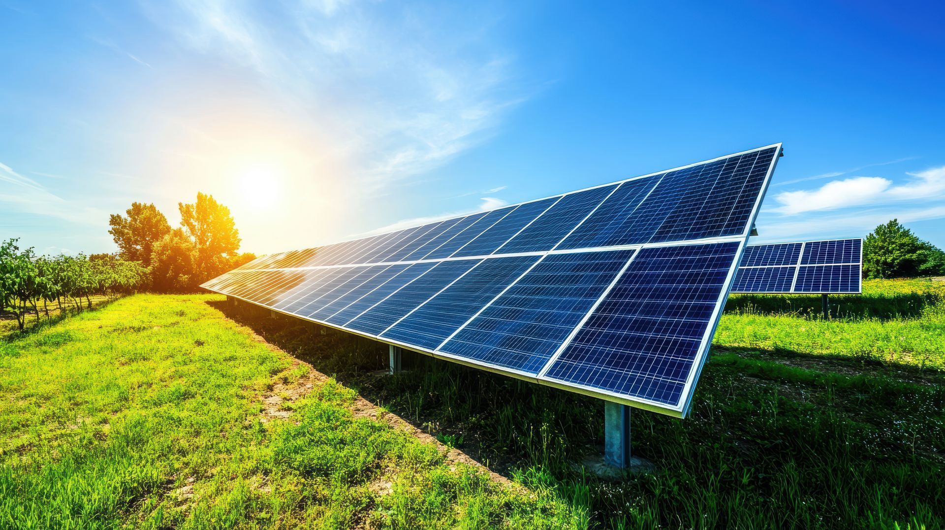 Solar panels mounted on the ground beneath sunny skies | Bolivar, MO