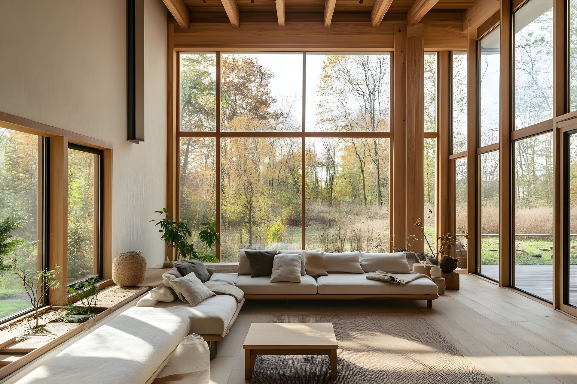 An ICF living room with indoor garden and large windows for outdoor living | Jefferson City, MO