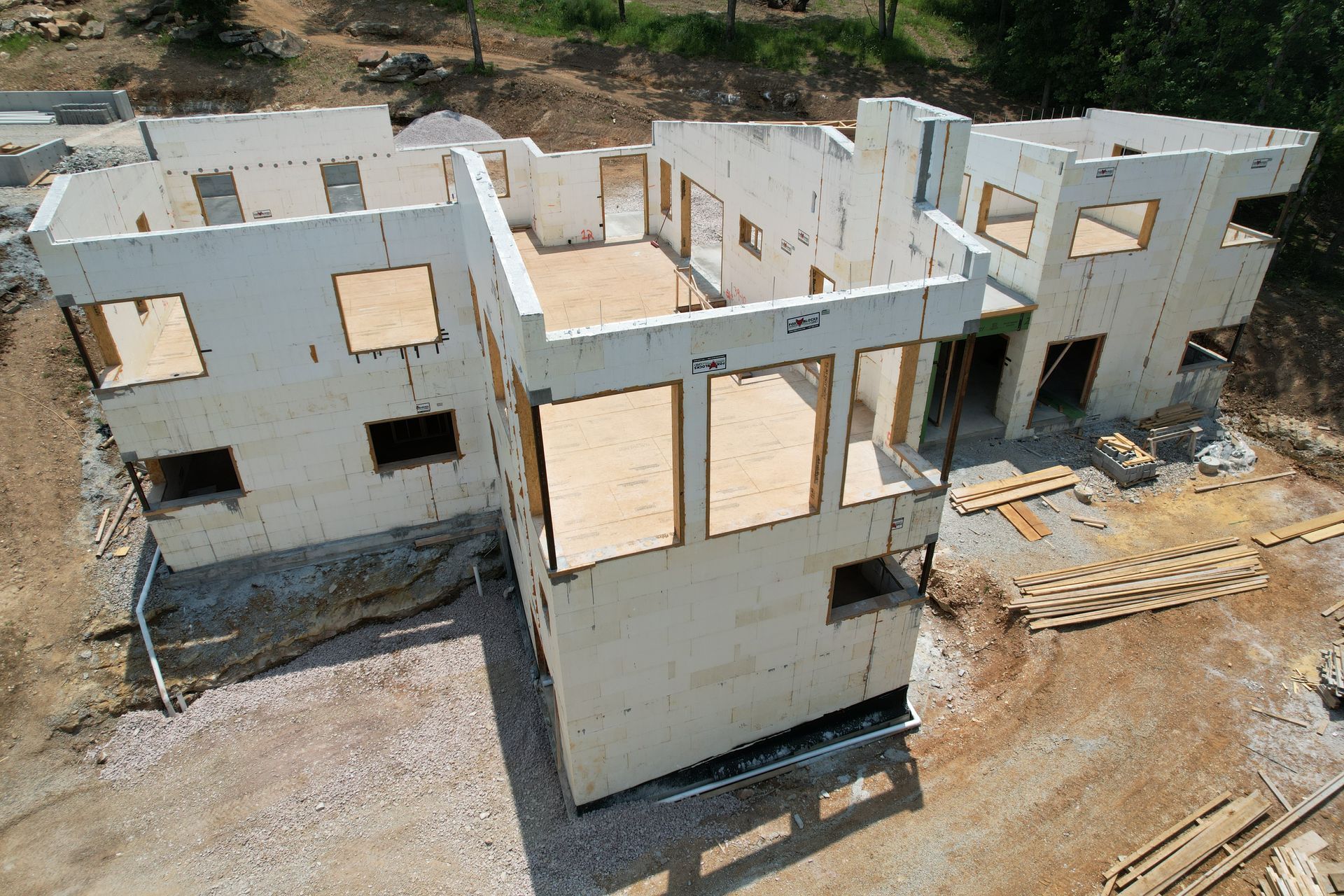 An aerial view of an ICF house under construction - Rogers AR Builders