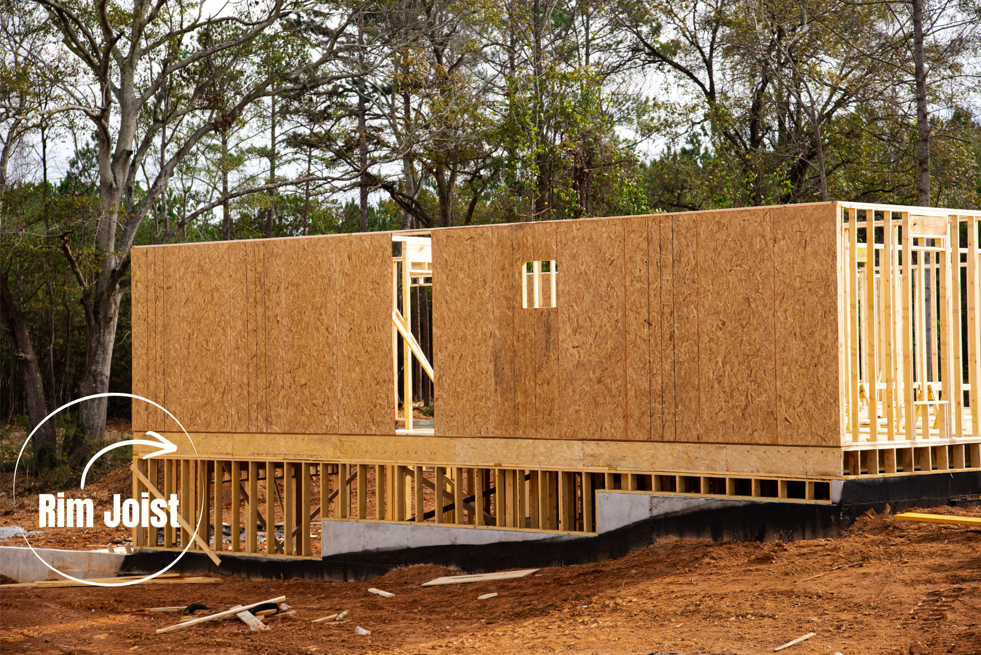 Traditional wood framing with OSB and rim joist 