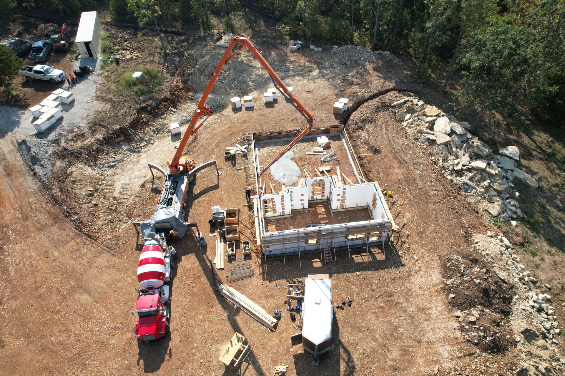 ICF living quarters apartment with attached shop and garage under construction | Lowry City, MO