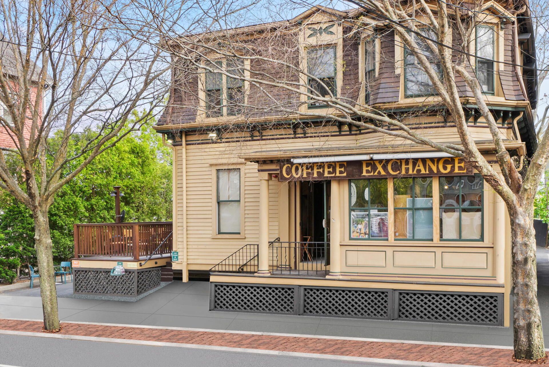 a coffee exchange store with a redone driveway
