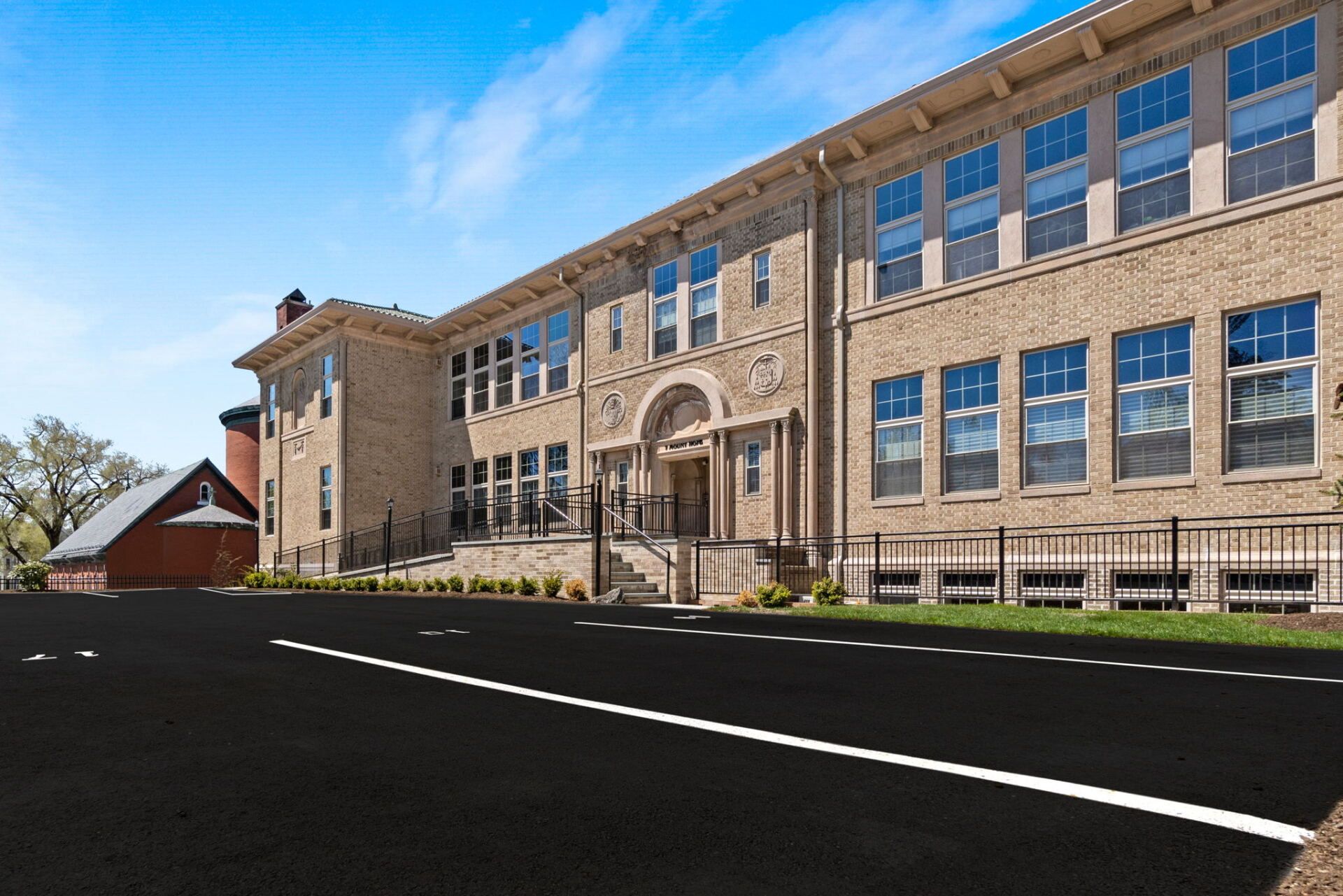 a church with new pavement done
