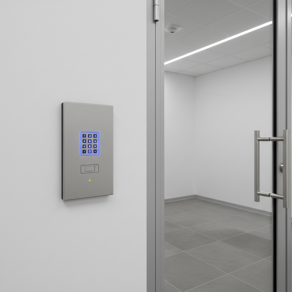 Single garage door safety sensor receptor eye, designed to halt door operation when the beam is interrupted.