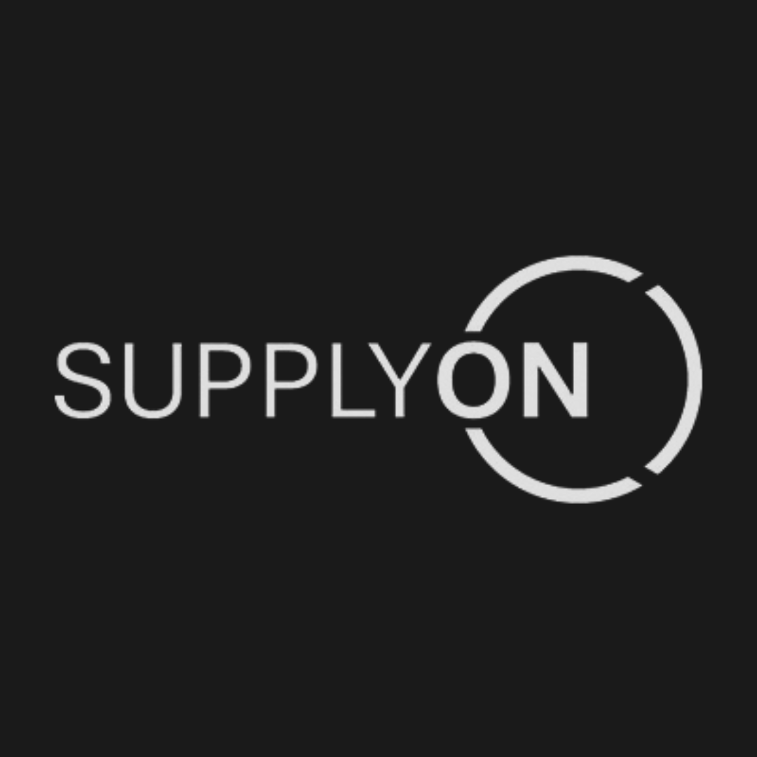 SupplyOn logo with white text on a black background. The logo is a white circle around the 