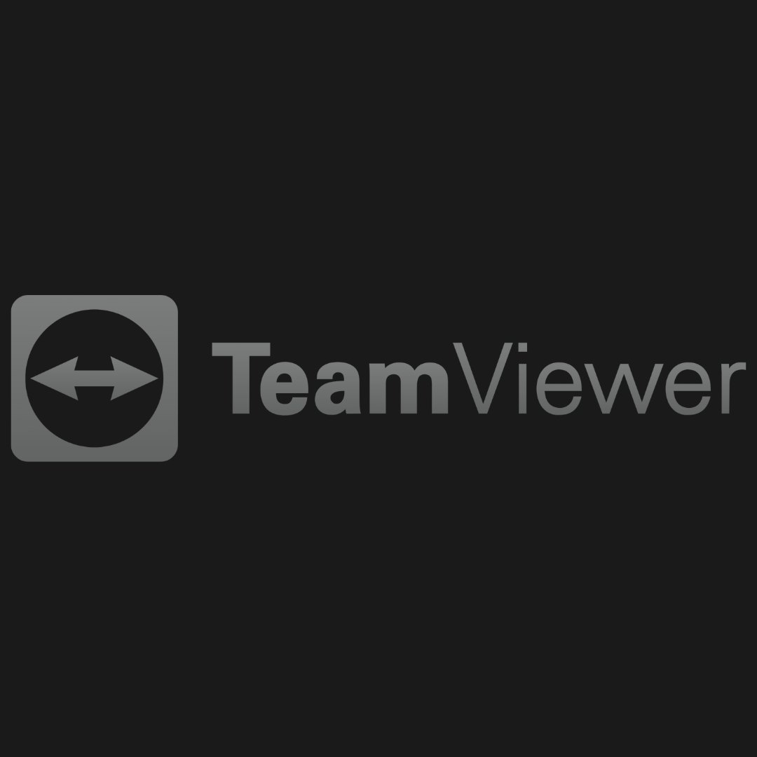 TeamViewer logo: gray square with circular arrows and gray text on a dark background.