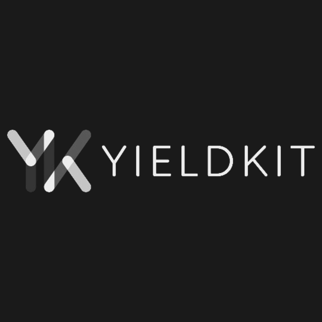YieldKit logo: white text on black background, stylized 