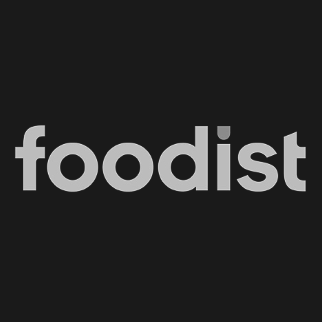 Foodist logo, gray text on black background.