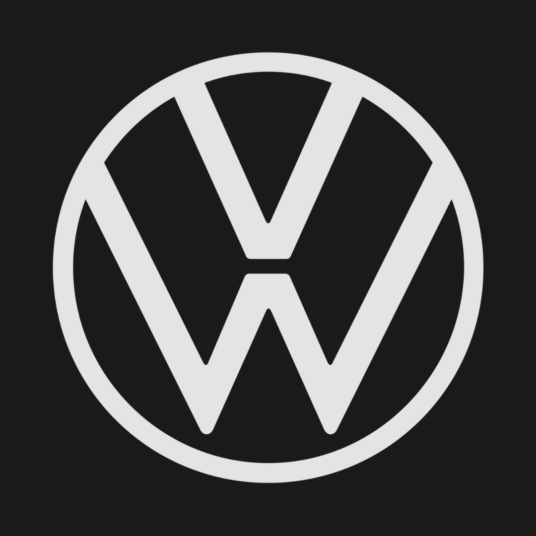 White Volkswagen logo on a black background.