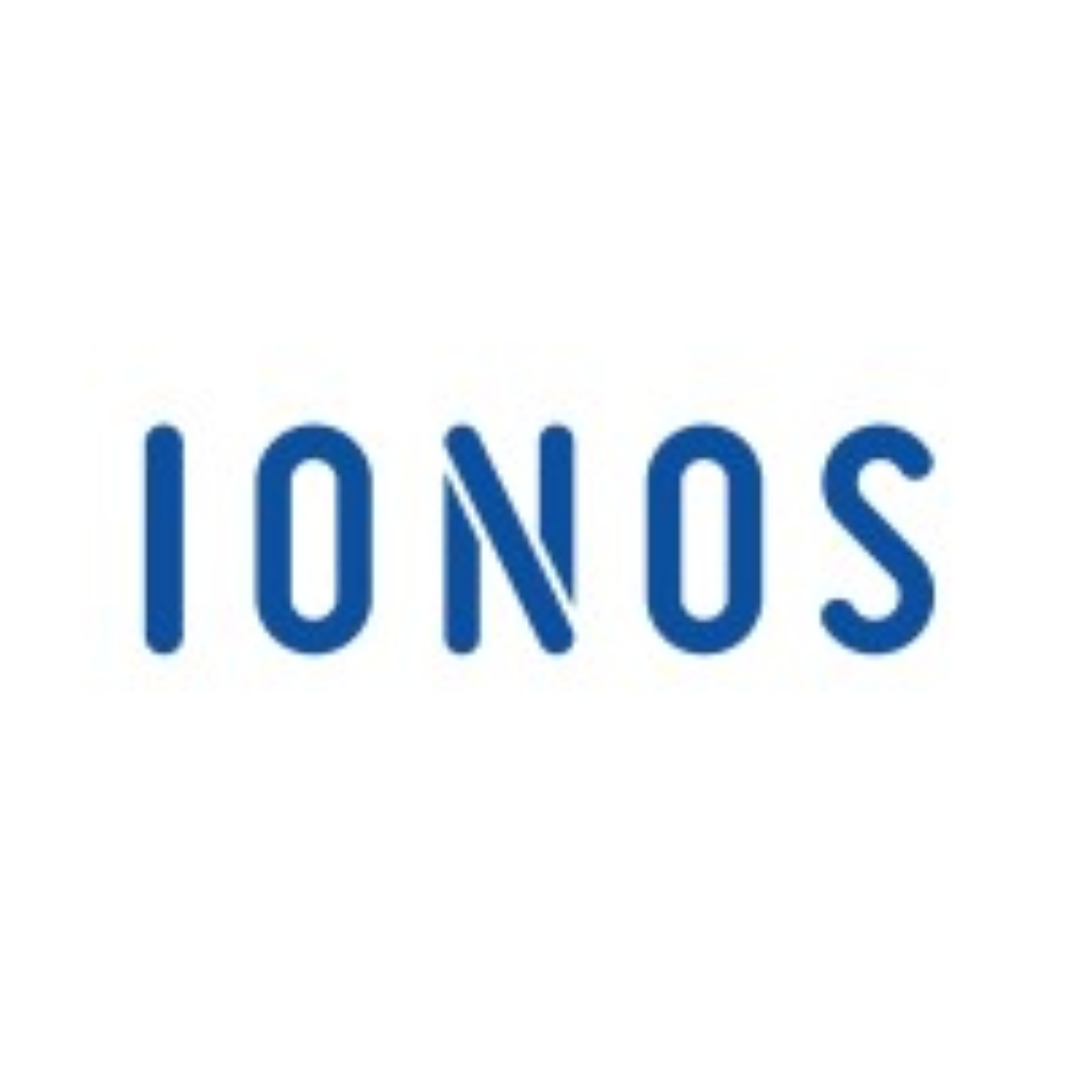 IONOS logo: blue text on white background. The