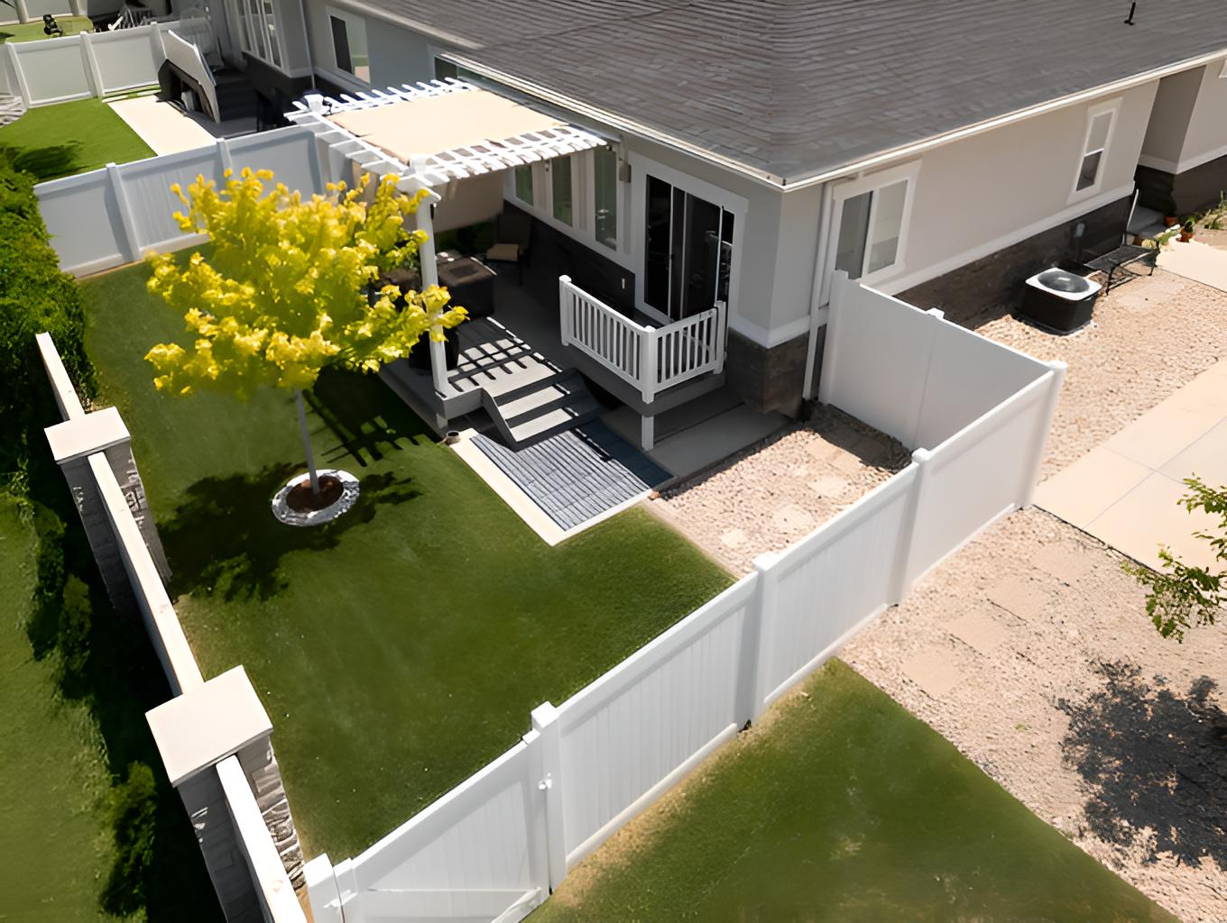 Backyard with white fence in mays landing, nj installed by quality affordable construction llc