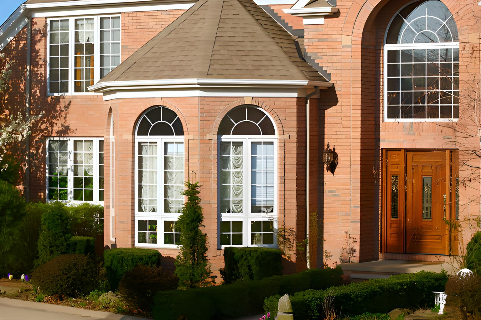 Red brick house with arched windows and wooden door in egg harbor city, nj installed by quality affordable construction llc
