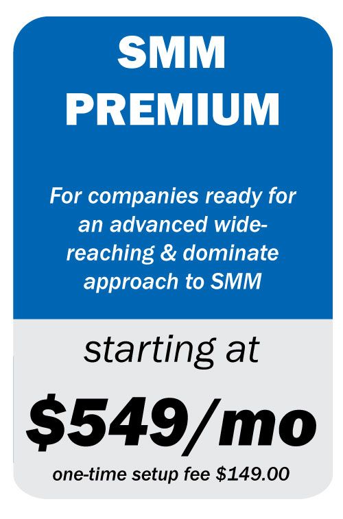A sign that says smm premium for companies ready for an advanced wide reaching & dominate approach to smm Social Media Management Strategies