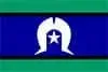 Flag of the Torres Strait Islanders: Blue band with white symbol and star, green border.