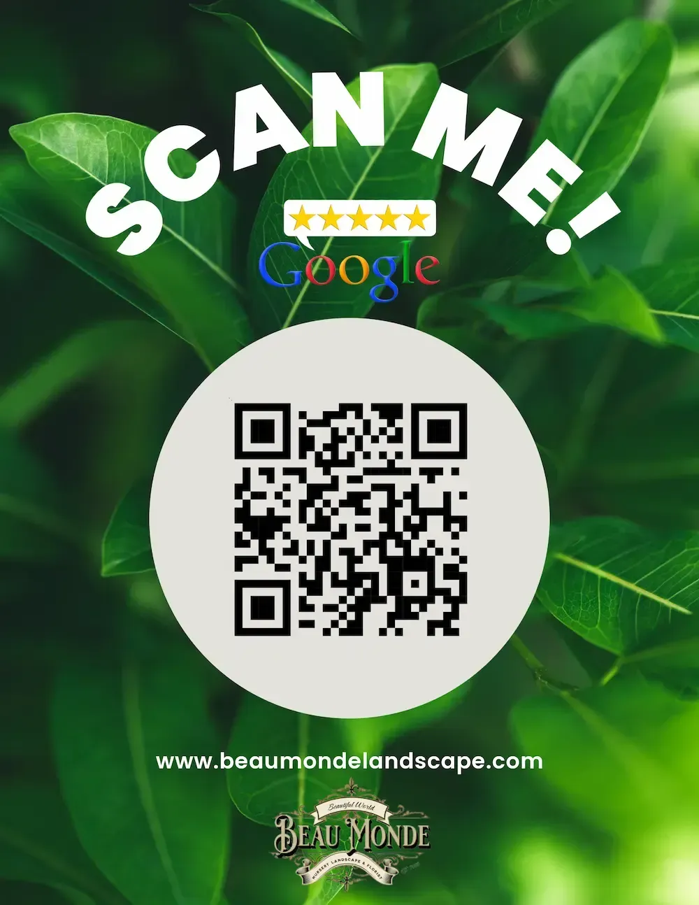 Google-QR-Reviews for Beau Monde Nursery Landscape & Florist 