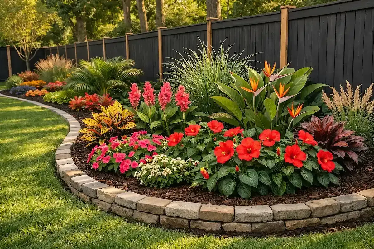 Tropical Flower Bed installation in Lafayette, LA. Installation done by Beau Monde. 