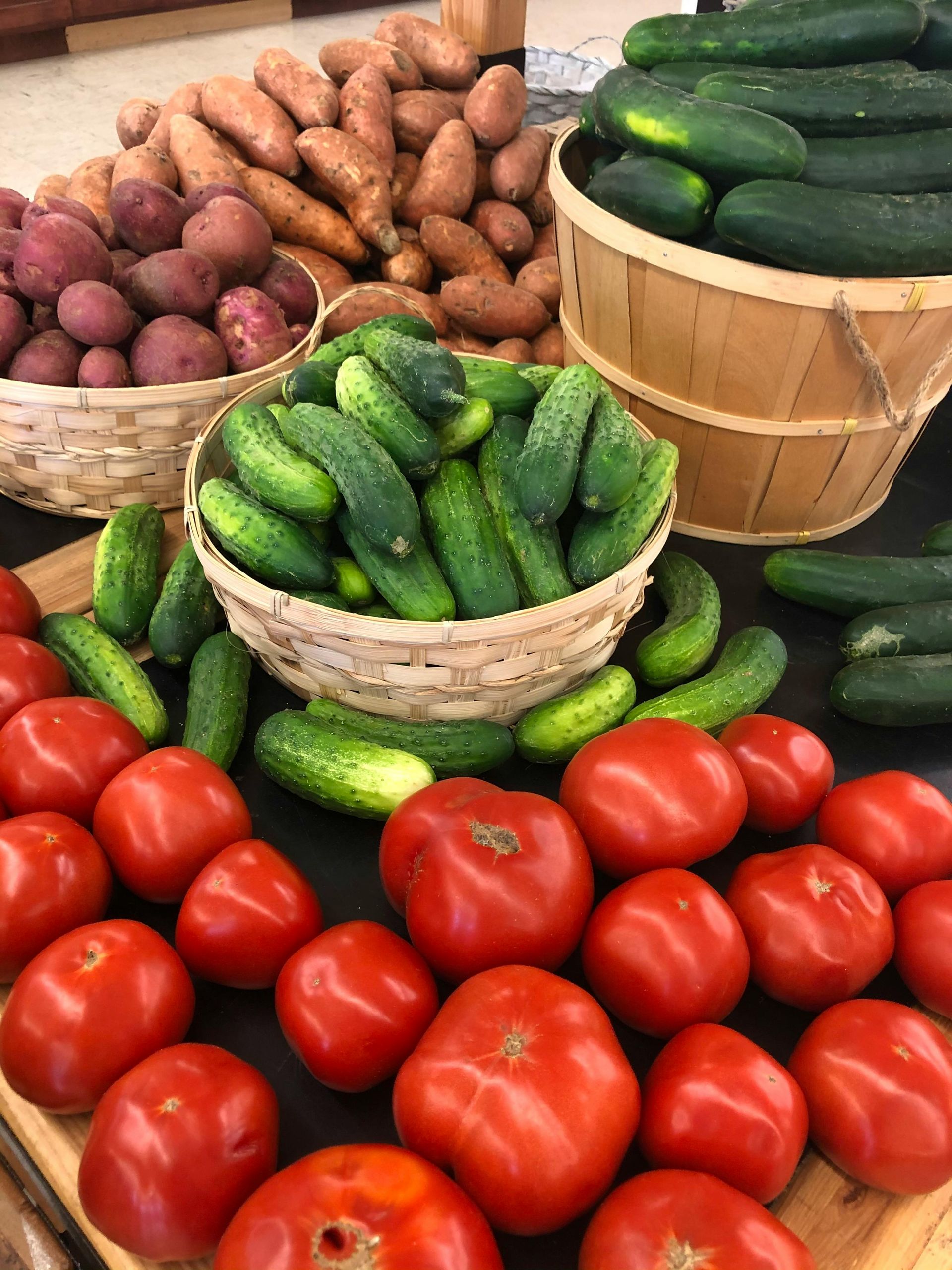 A market display of fresh produce