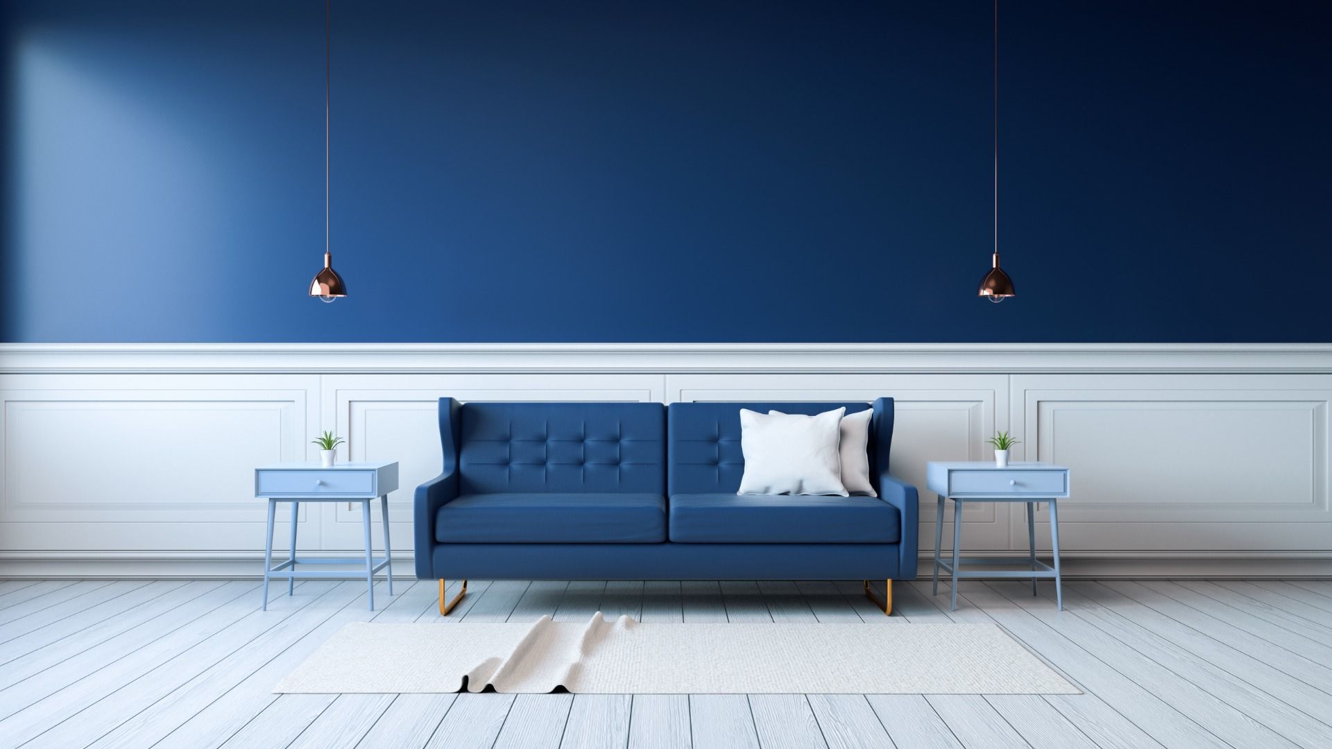 Blue Sofa In a Blue Wall Painted Living Room