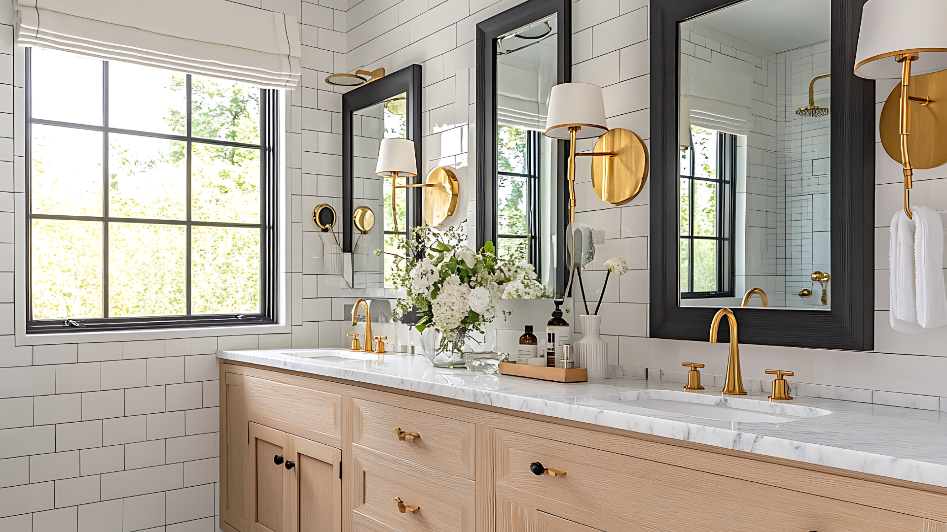 Modern office interior with glass-walled conference room, white walls, and marble floors.