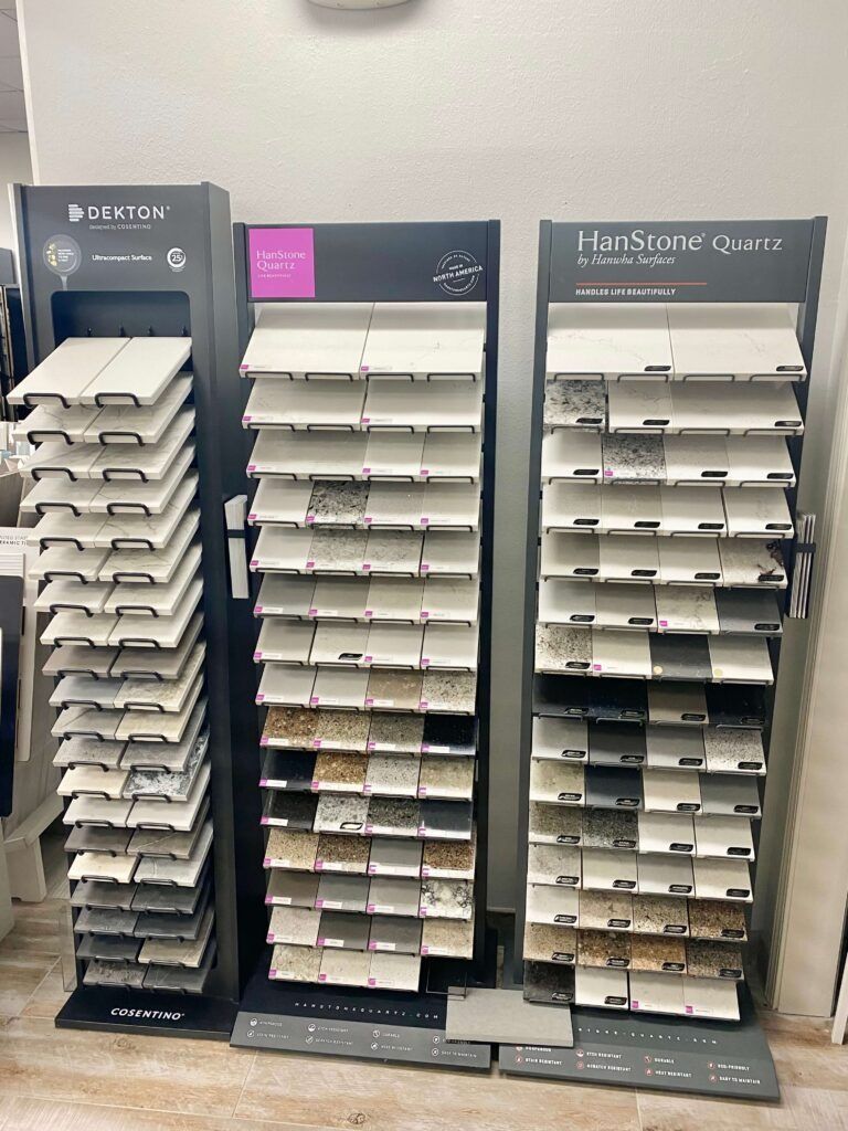 Three stone sample displays with various colors.