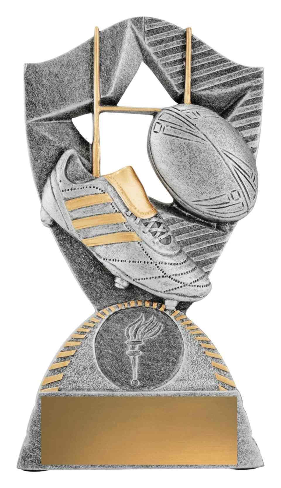 shoe with rugby ball trophy