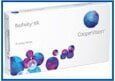 Blue and purple abstract people icons rising toward a globe on a white background