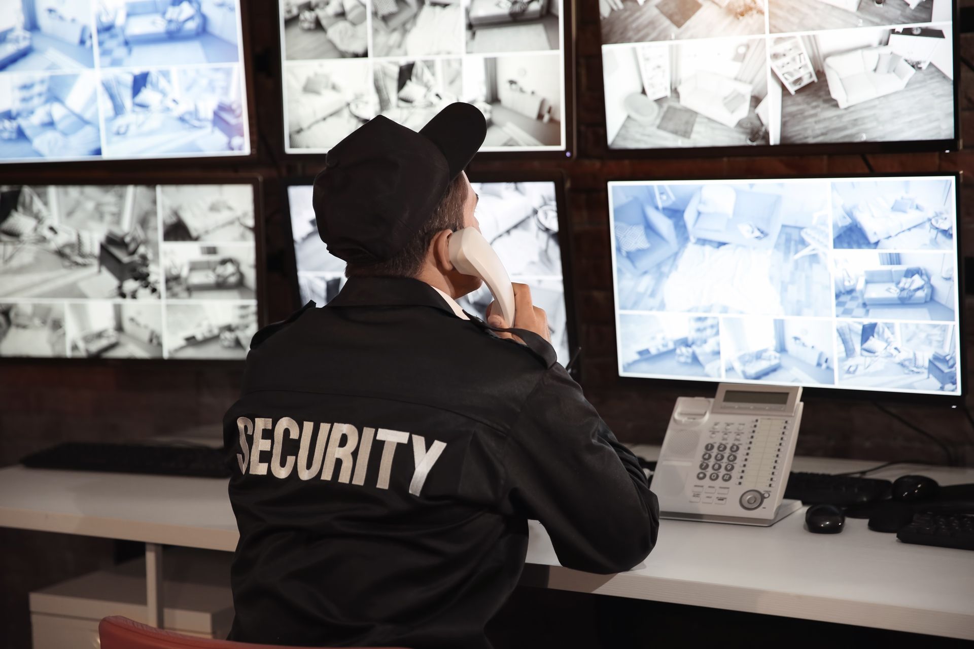 Security Guard Looking at the CCTV Footage