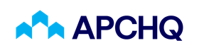 Logo avec des flèches bleues et les lettres APCHQ en bleu foncé.