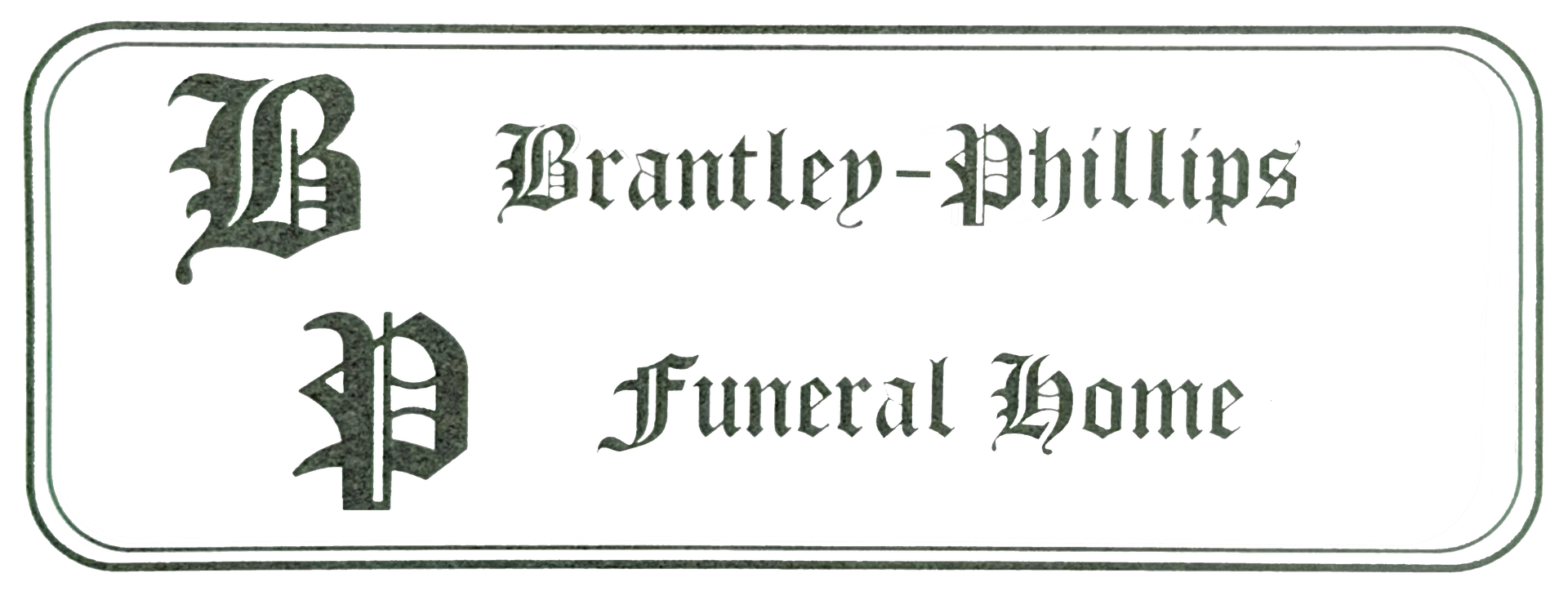 Logo for Brantley-Phillips Funeral Home, featuring stylized initials "B" and "P" and text.