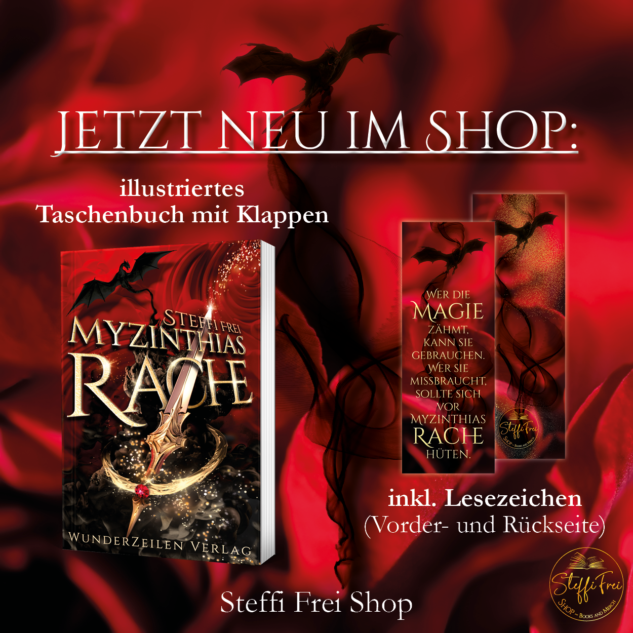 Digitales Bild: Dunkelroter Hintergrund. Vorne das Buch-Mock-Up von 