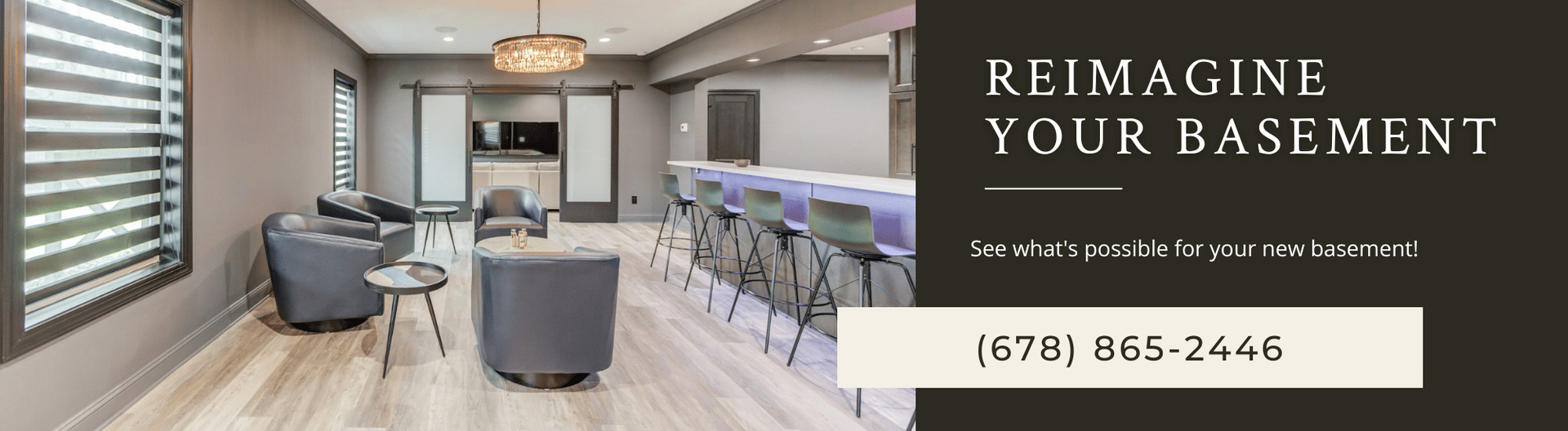 A finished basement  accompanied by text: 