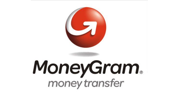 MoneyGram logo with red sphere and white arrow; text