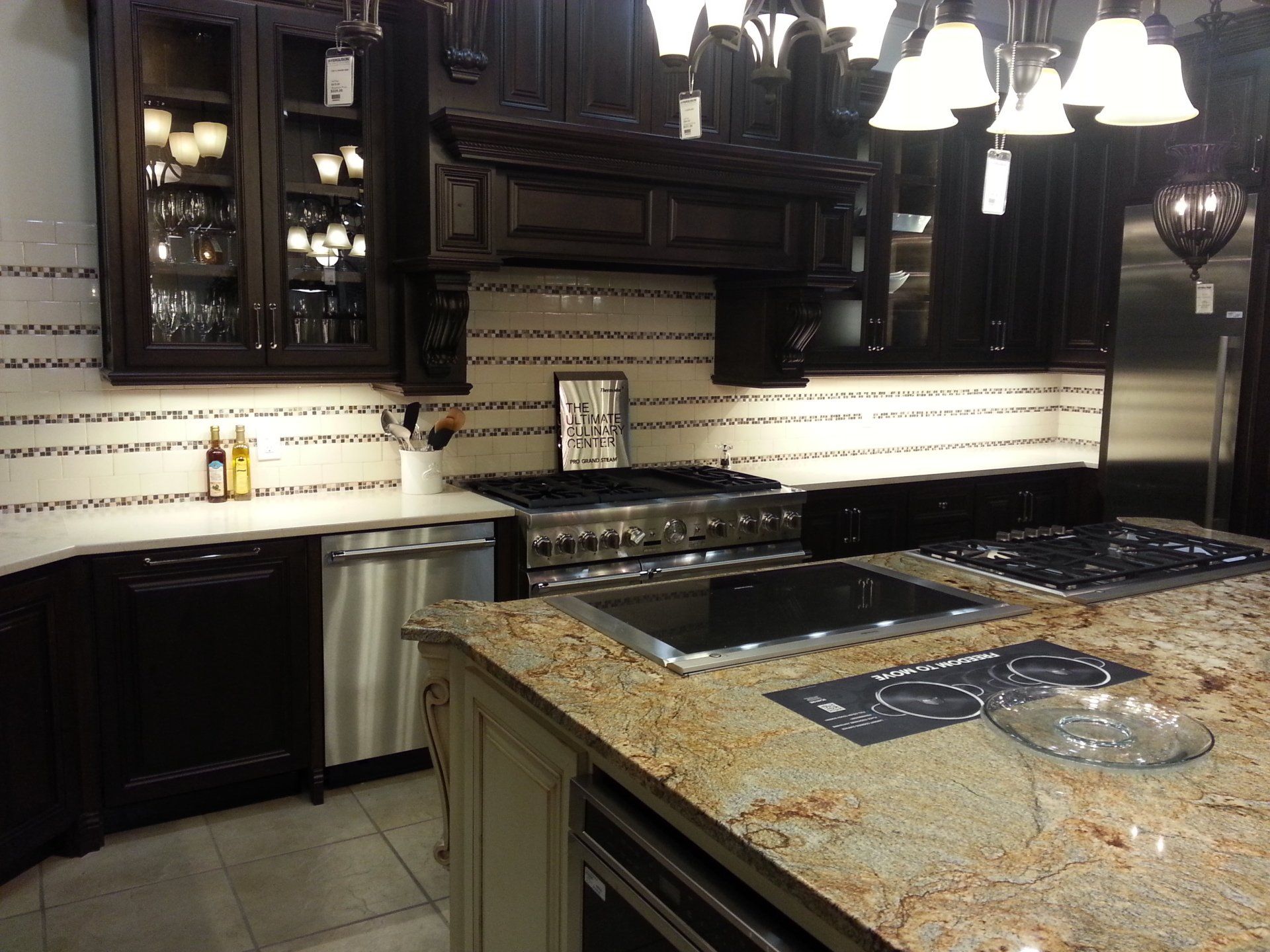 Modern kitchen with ambient lighting under the cabinets.