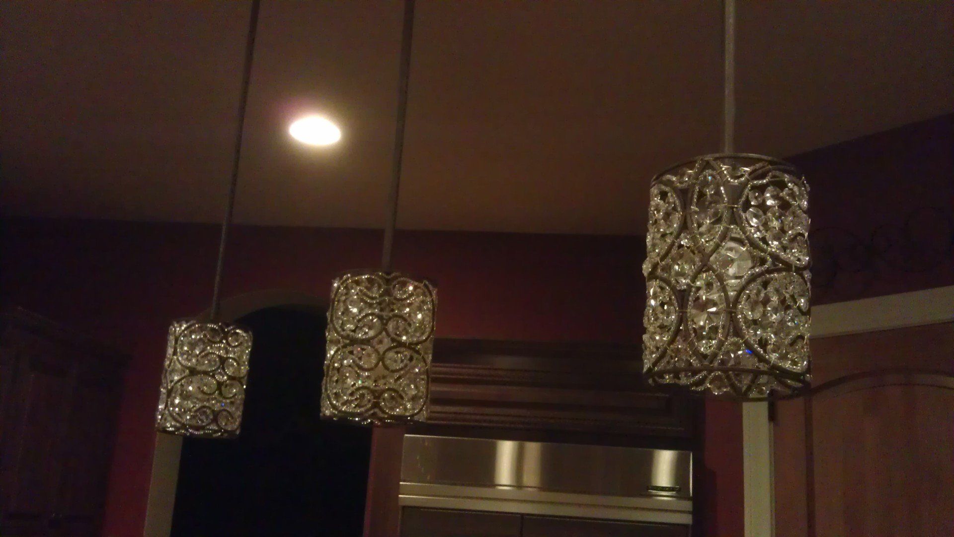 Hanging lighting fixtures in a modern kitchen.