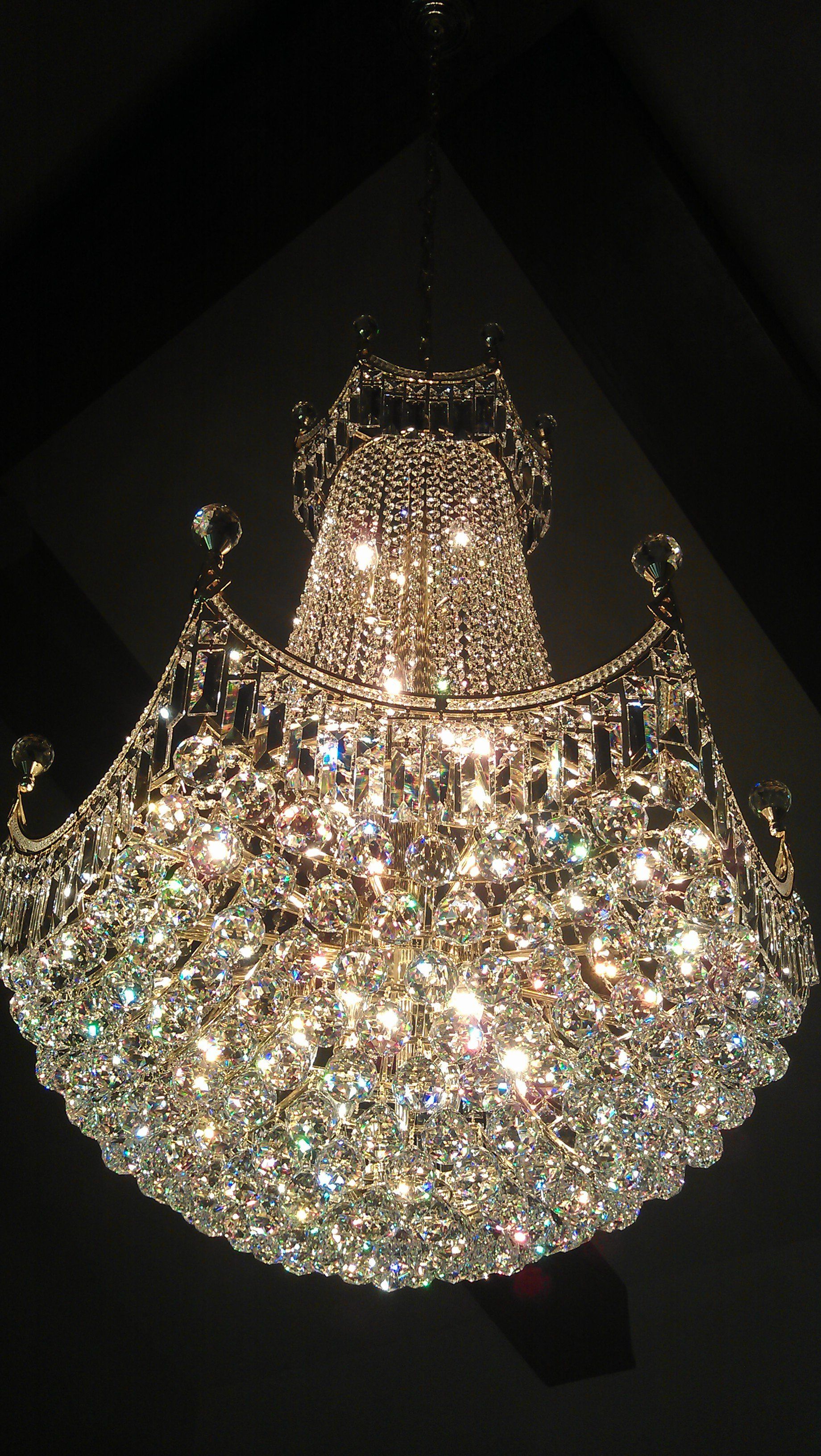 Fancy two tiered crystal chandelier.