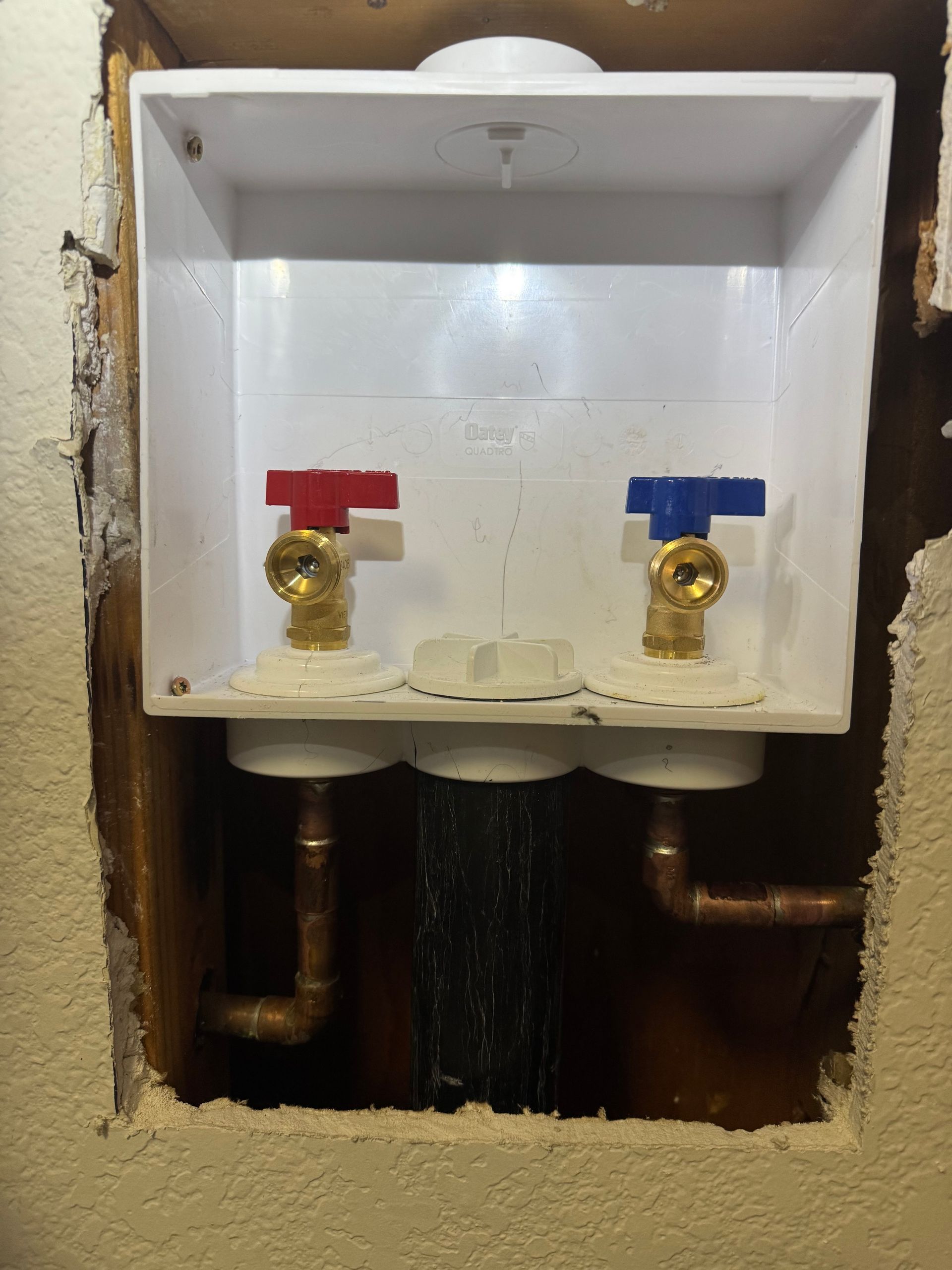 A white box with red and blue valves on it