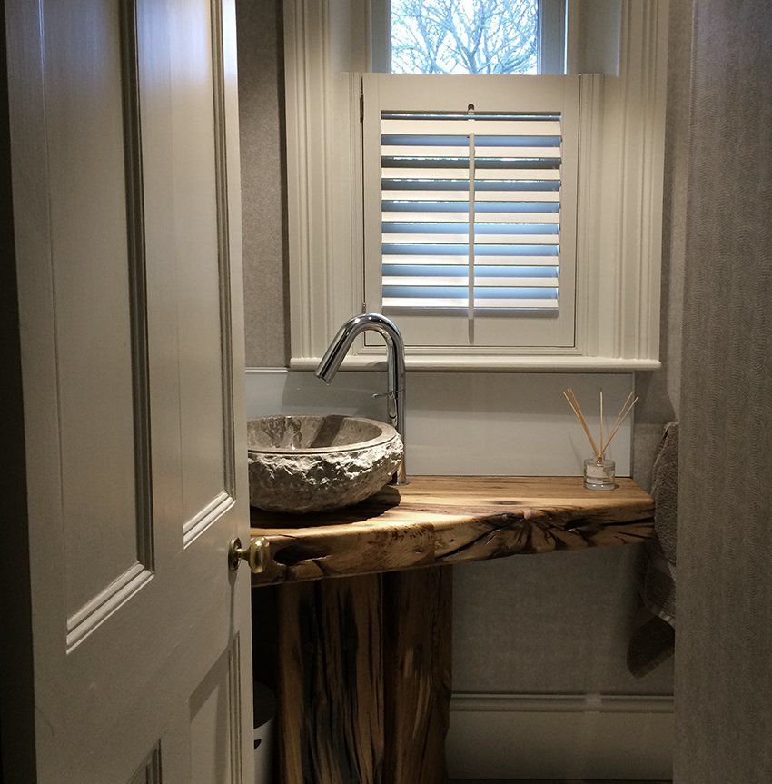 stone basin in bathroom