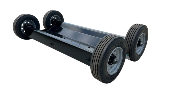 Black metal cart with four tires on a white background. Black metal cart with four tires on a white background.