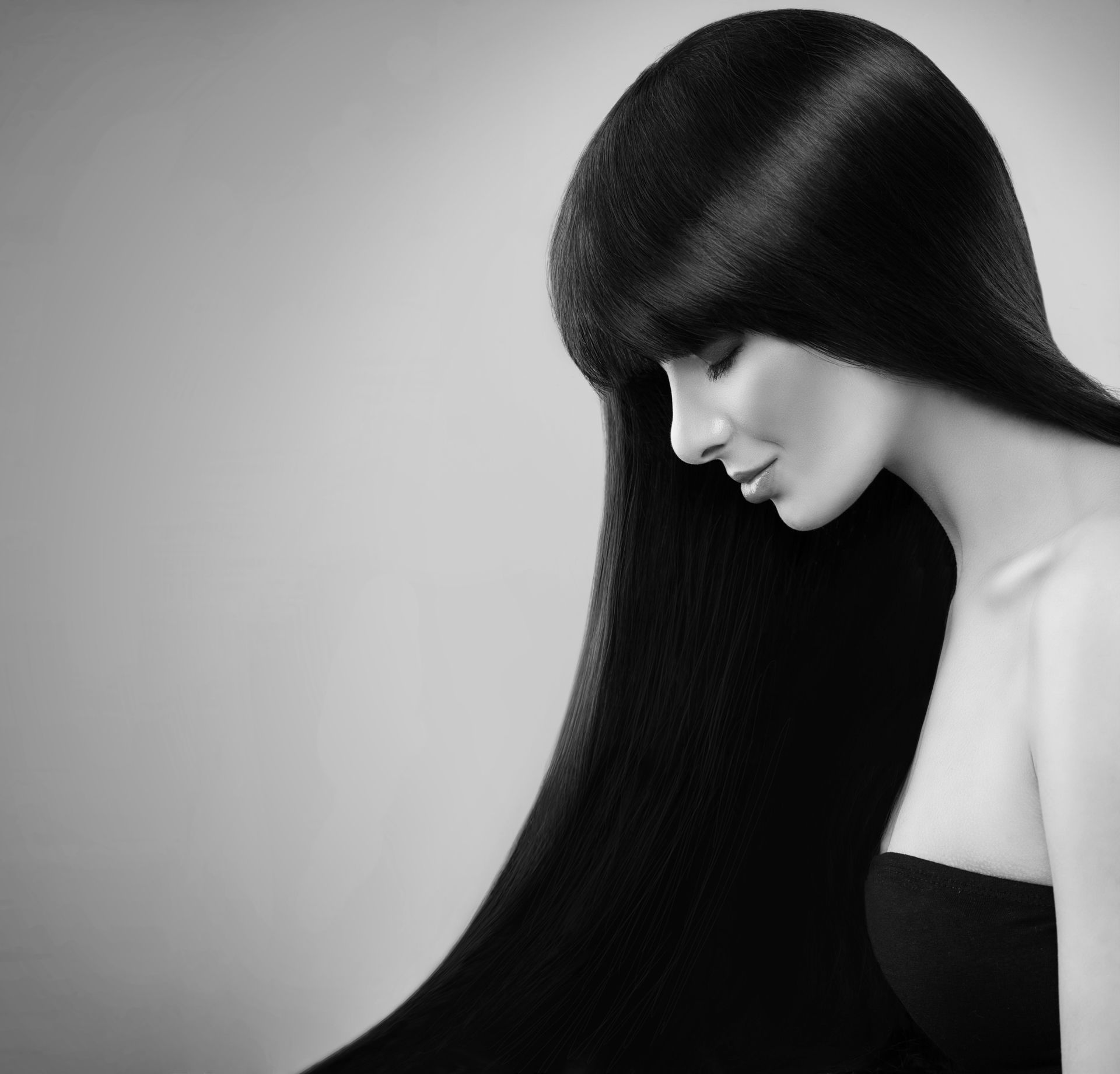 A woman with long black hair