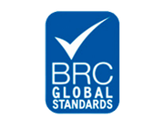a blue and white logo for brc global standards