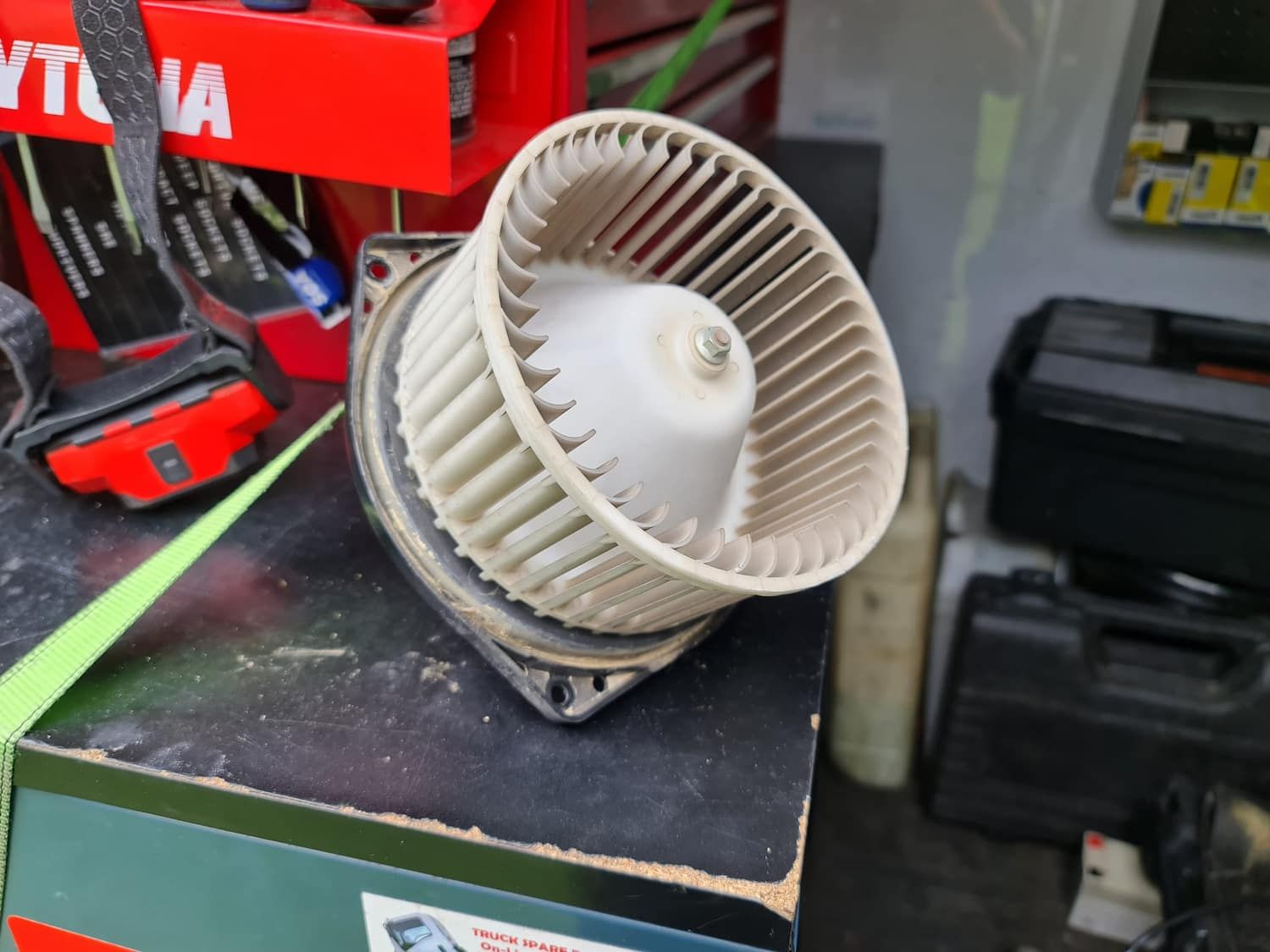 A Blower Is Sitting On A Table In Front Of A Toyota Toolbox — Filip's Automotive in Crestwood, NSW
