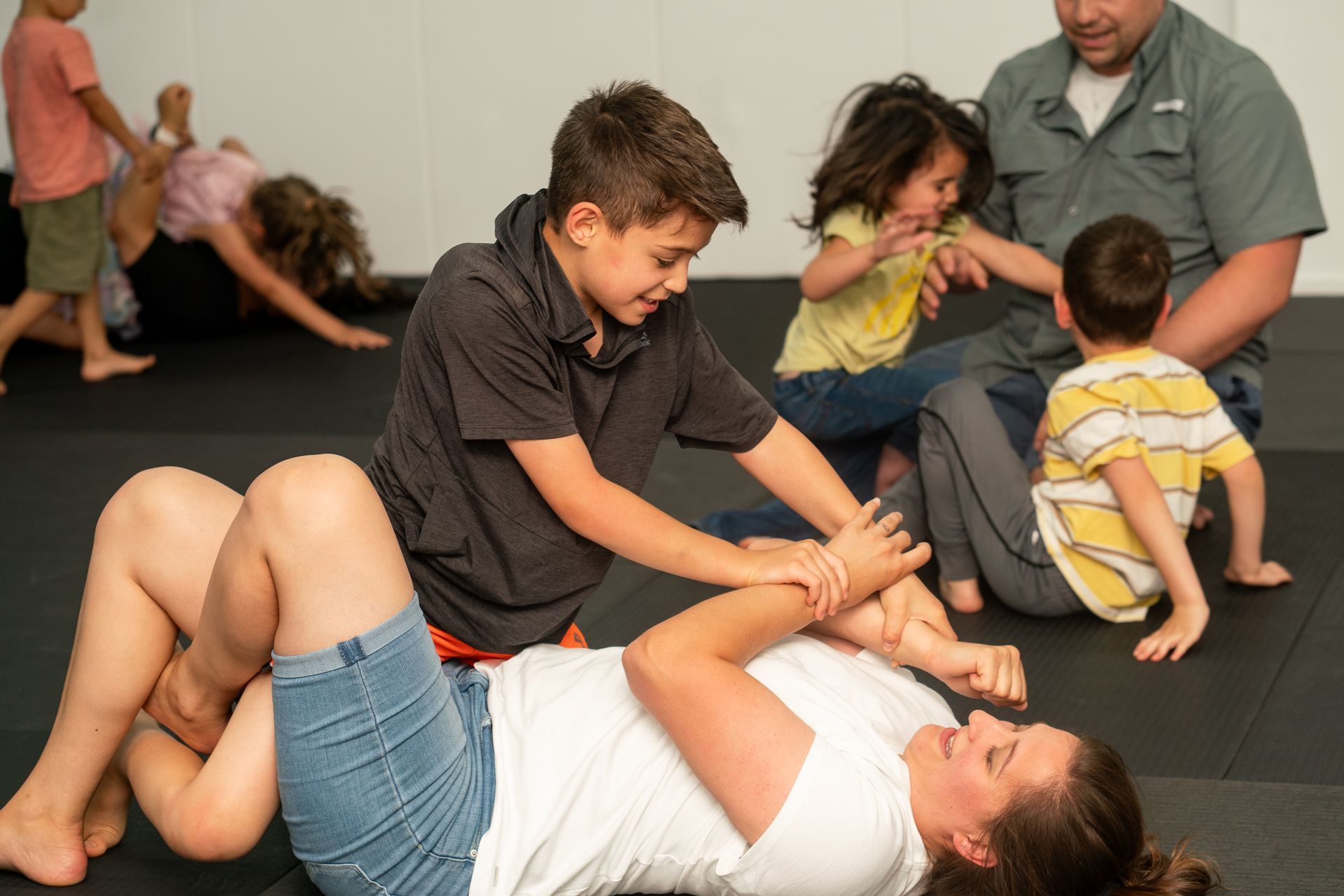 Beginners practice Brazilian Jiu-Jitsu drills at Soma Jiu-Jitsu Academy in Rexburg, ID.
