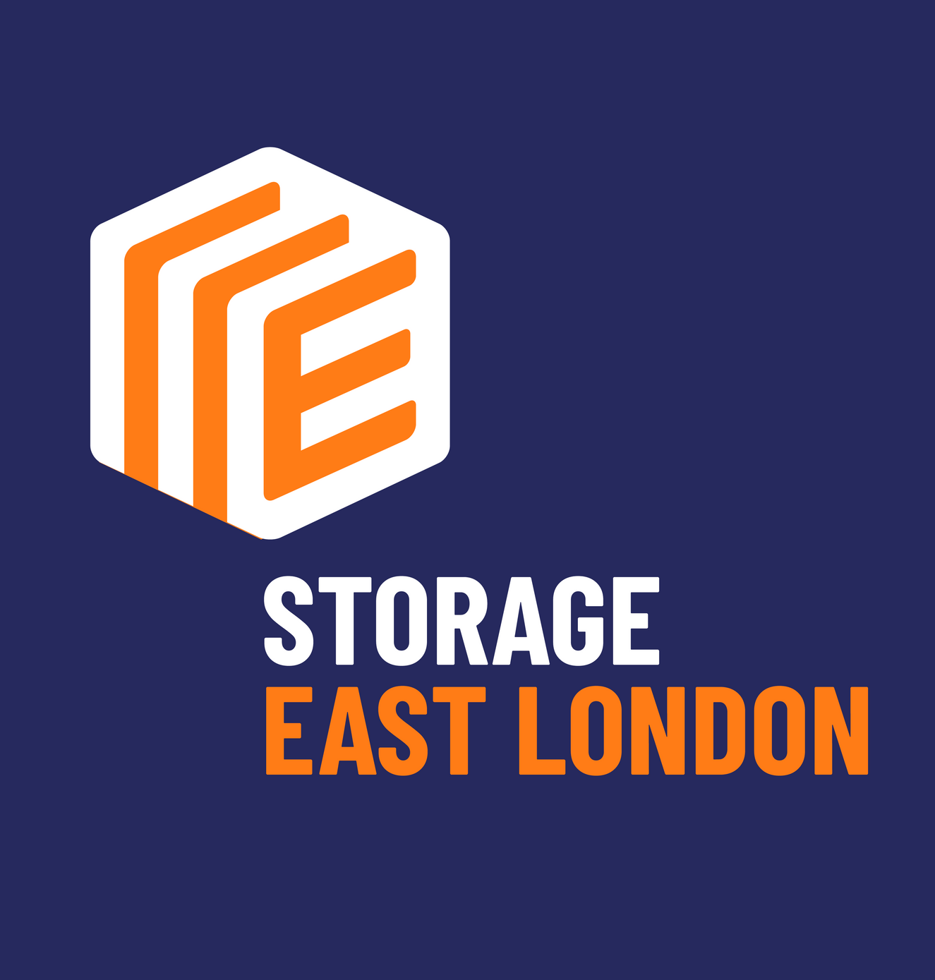 Logo for Storage East London: an orange and white cube with the letters 