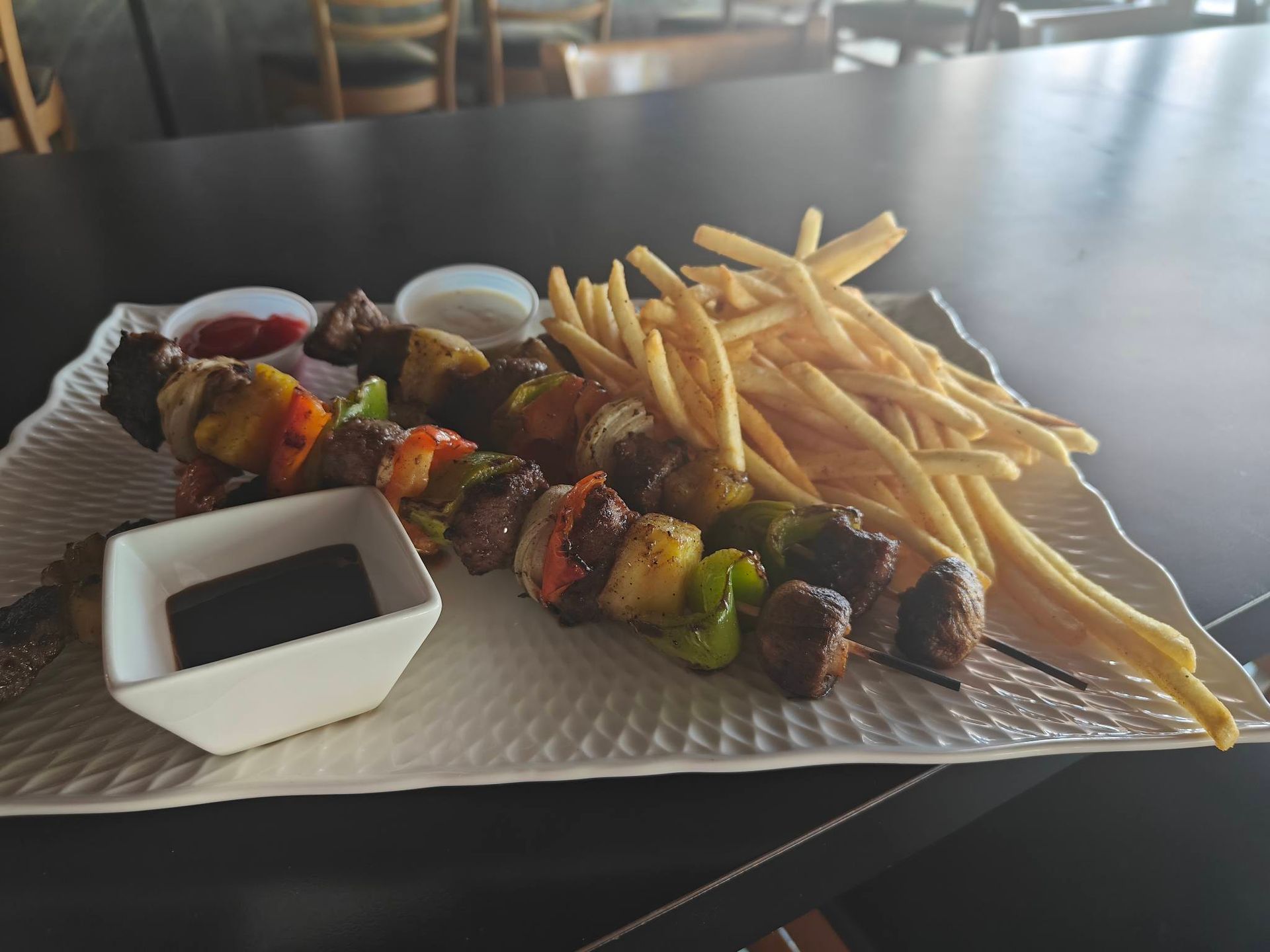 kabobs and fries