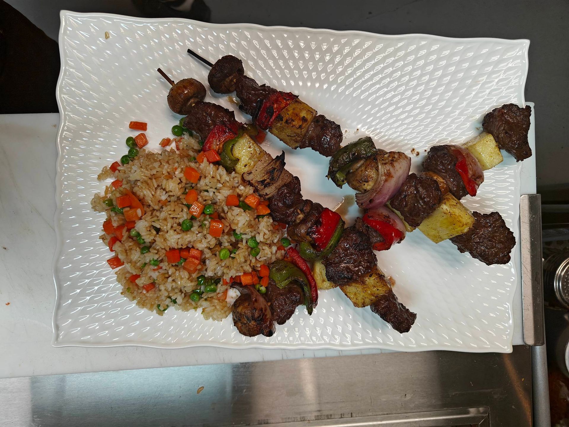 kabobs and rice