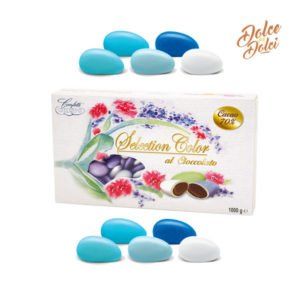 Confezione di confetti Selection Color al cioccolato celeste